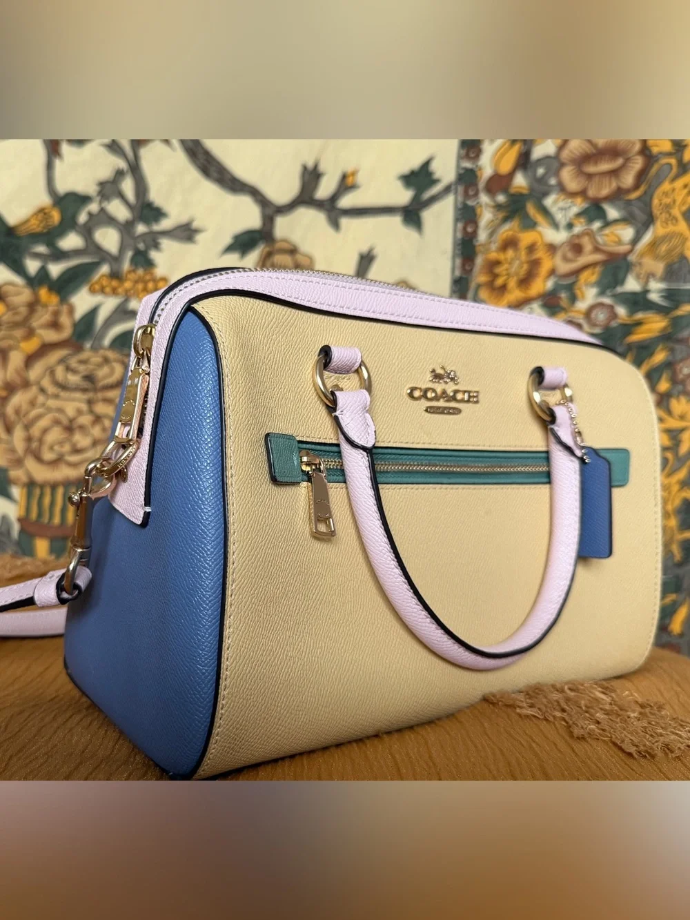 Coach Colorblock Pebble Leather Rowan Satchel in Vanilla Cream - Picture 2 of 10